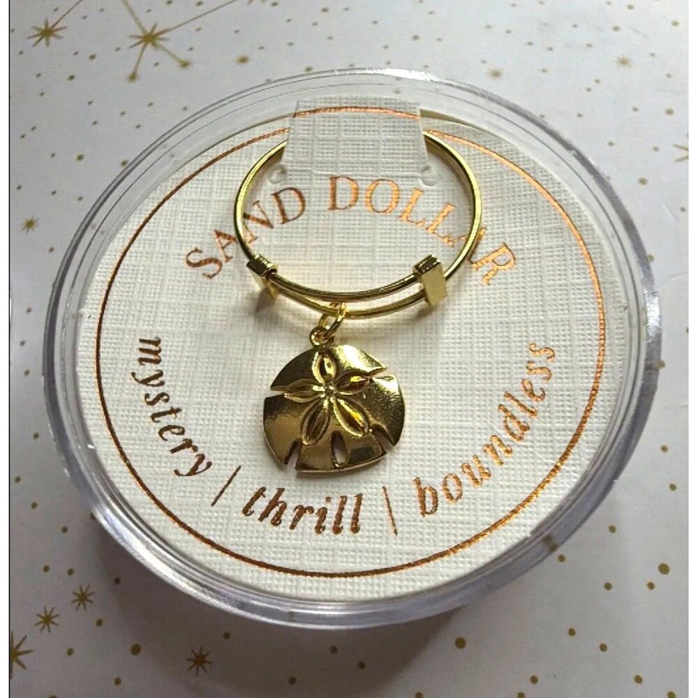 Sand Dollar Gold Tone Adjustable Sand Dollar Charm Ring, Beach Theme